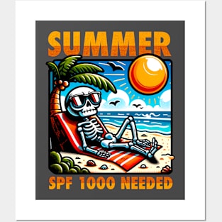 Funny skeleton tanning on the summer beach Posters and Art